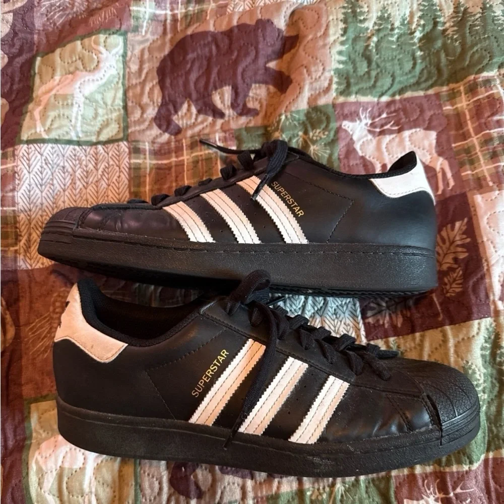 Adidas Superstar Black with White Stripes Men's Sneakers - Picture 1 of 7
